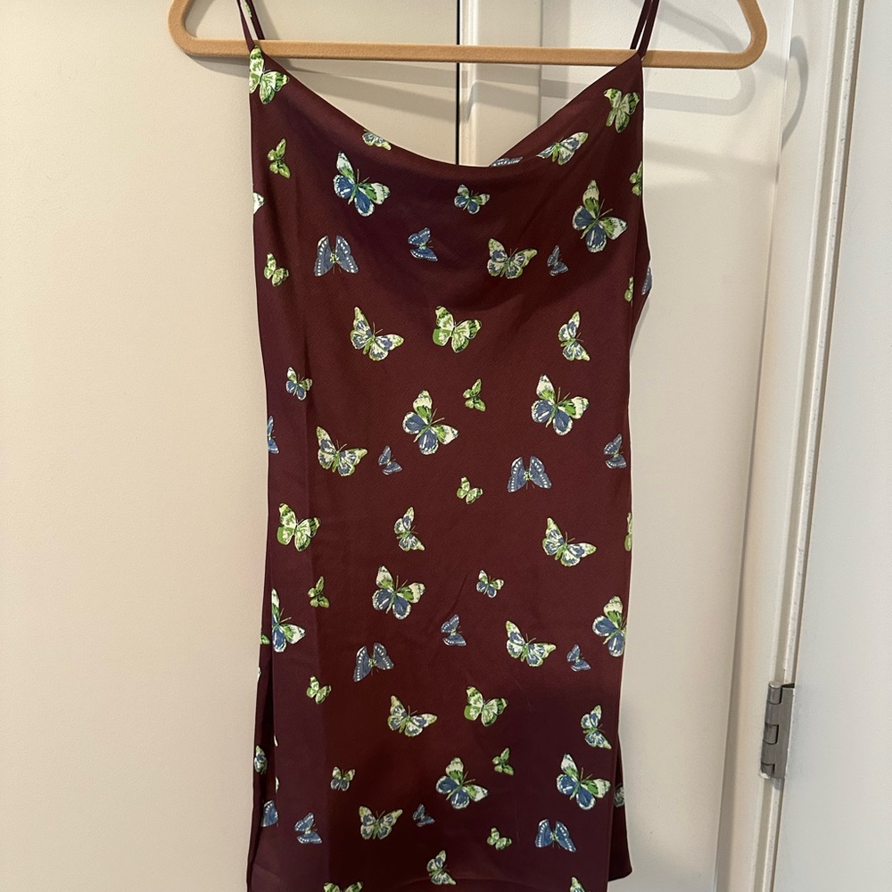 Urban Outfitters Burgundy Butterfly Cowl Neck Mini Dress